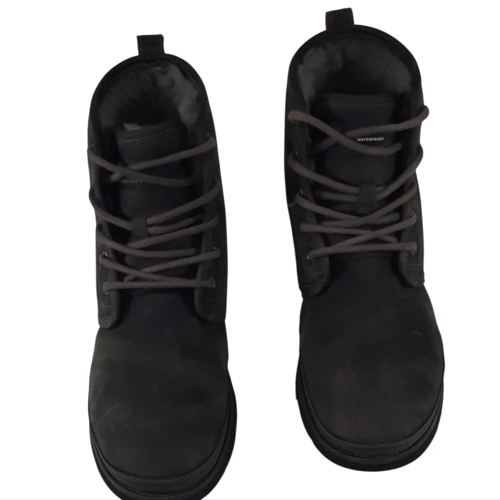 UGG Harkley Charcoal Waterproof Leather Fur Chukka Lace Boots Shoes Size 8 Men
